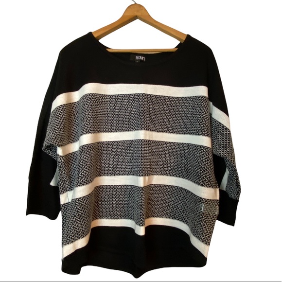 A.n.a black white striped scoop neck ladies sweater petite extra large pxl xlp - Picture 1 of 7